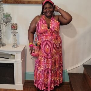 City Chic Dallas Print Halter Maxi Dress